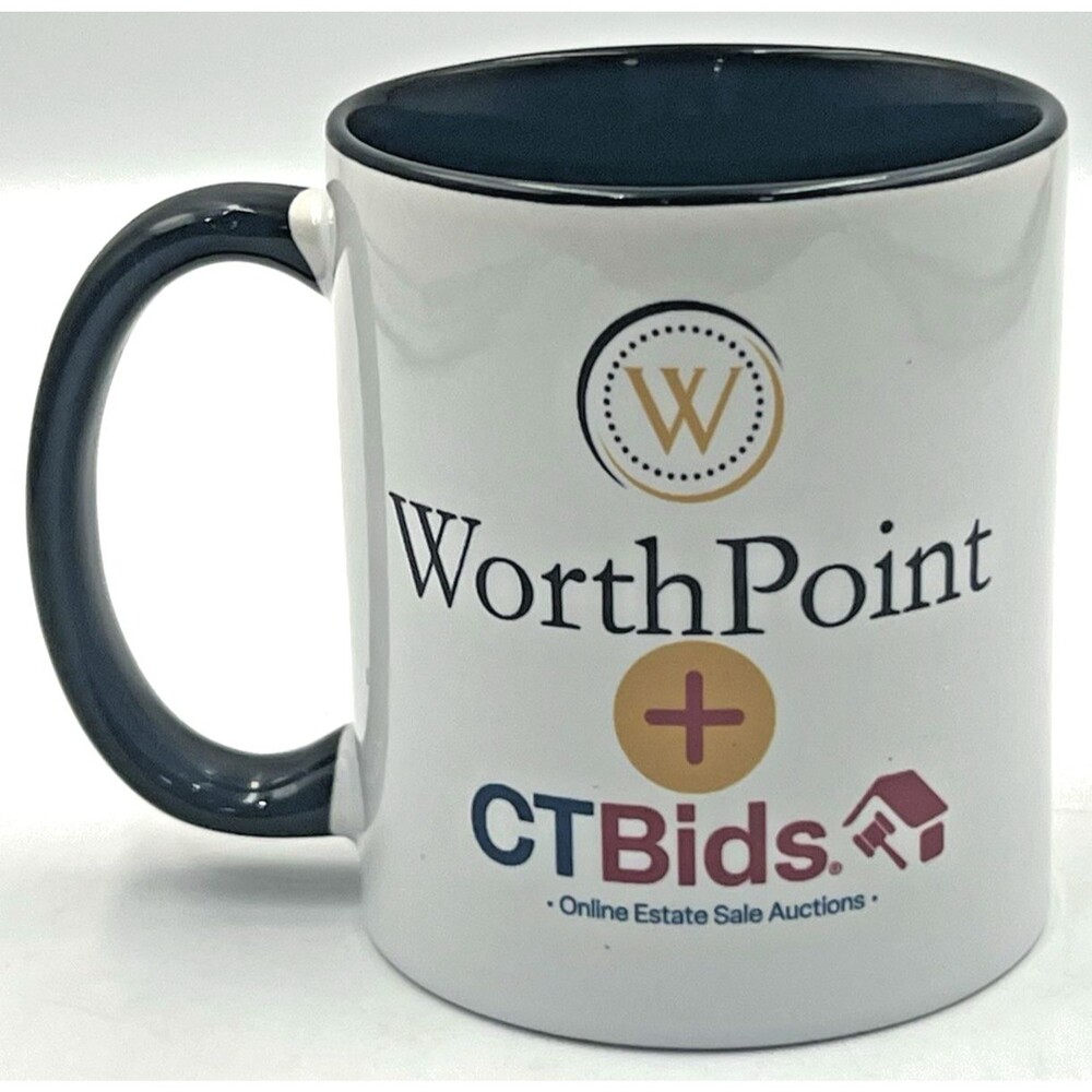 WorthPoint CTBids Coffee Mug 11oz Corporate Promo Advertising Black Interior